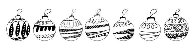 set handgetekende kerstboomballen met doodle-elementen vector