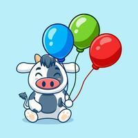 vector koe Holding ballon schattig tekenfilm vector icoon illustratie. dier natuur icoon concept creatief kawaii tekenfilm mascotte logo