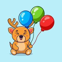 vector hert Holding ballon schattig tekenfilm vector icoon illustratie. dier natuur icoon concept creatief kawaii tekenfilm mascotte logo