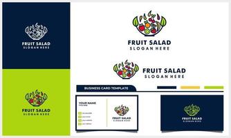 fruitsalade met bowl line art-stijl logo en visitekaartjesjabloon vector