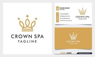 koninklijke gouden kronen logo-ontwerp met lijn kunststijl en visitekaartje vector