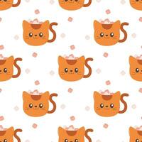 patroon naadloos mok met kat en marshmallows, winter, kerstmis. vector