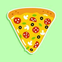 pizza sticker karakter. vector hand- getrokken tekenfilm kawaii karakter illustratie icoon. geïsoleerd Aan groen achtergrond. pizza karakter concept