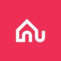 brief n u huis logo ontwerp sjabloon vector