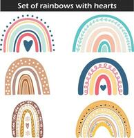 reeks van regenbogen met harten geïsoleerd Aan wit achtergrond. perfect voor kinderen, affiches, afdrukken, kaarten, kleding stof, kinderen boeken. vector