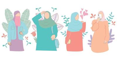 bundel pastelkleurige hijab-vrouwen geschikt voor islamitische illustratie vector