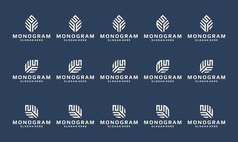 een verzameling monogramlogo's met bladvormen. vectorpremie. vector