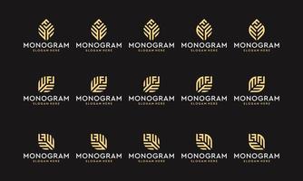 een verzameling monogramlogo's met bladvormen. vectorpremie. vector