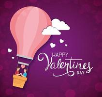 gelukkige Valentijnsdag kaart met paar in ballon lucht heet vector