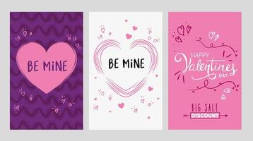 set van happy Valentijnsdag kaart met decoratie vector