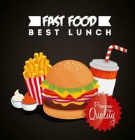 poster van fastfood met hamburger en premium kwaliteit vector