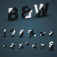 3D-zwart-wit lettertype ingesteld, vector illustratie