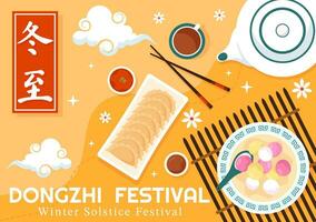 dongzhi of winter zonnestilstand festival vector illustratie Aan december 22 met Chinese voedsel Tangyuan en jiaozi in vlak tekenfilm achtergrond ontwerp