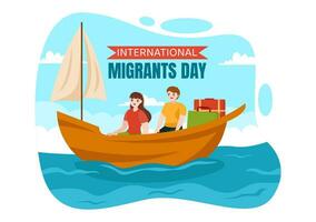 Internationale migranten dag vector illustratie Aan 18 december met immigratie mensen en vluchteling voor de bescherming van menselijk rechten in achtergrond