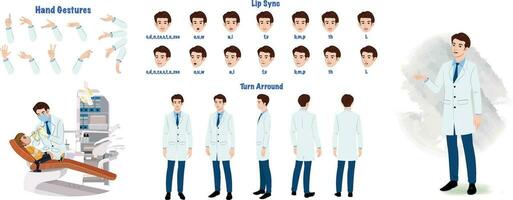 tandarts karakter model- vel. dokter, tandarts karakter creatie set. Gezondheid arbeider keer om vel vector