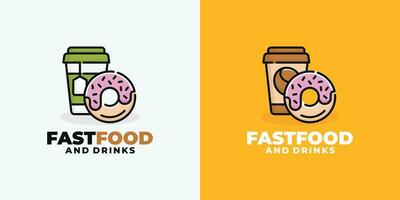 donut en drinken snel voedsel logo ontwerp vector