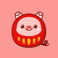 schattig en kawaii stijl Japans Daruma pop varken vector