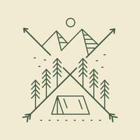 camping natuur berg in X pijlen mono lijn vector illustratie