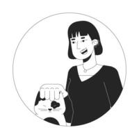 oor piercings Aziatisch meisje kinderboerderij kat 2d lijn vector avatar illustratie. katje hoofd krassen schets tekenfilm karakter gezicht. huisdier minnaar, elegant Koreaans vrouw vlak kleur gebruiker profiel beeld geïsoleerd