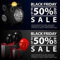 black friday-uitverkoop, set kortingsbanners met cadeautjes vector