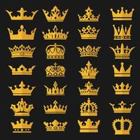 reeks van gouden kroon pictogrammen, royals kroon symbool vector illustratie.