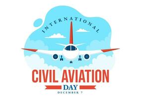 Internationale civiel luchtvaart dag vector illustratie Aan 7 december met vlak en lucht blauw visie voor waarderen in vlak tekenfilm achtergrond ontwerp
