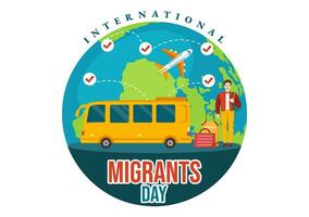 Internationale migranten dag vector illustratie Aan 18 december met immigratie mensen en vluchteling voor de bescherming van menselijk rechten in achtergrond