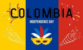Colombia nationaal dag banier met kaart, vlag kleuren thema achtergrond en meetkundig abstract retro modern blauw rood geel ontwerp. vector