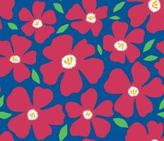 naadloos patroon met rood hibiscus bloemen Aan blauw achtergrond vector