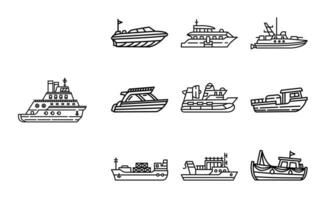 verzameling van schepen lijn kunst icoon vector
