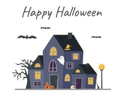 halloween huis met geest vector