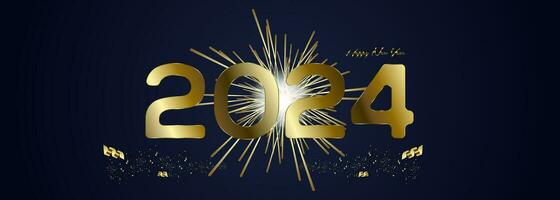 een nieuw jaar 2024 vieringen banier met goud groeten poster geïsoleerd over- zwart achtergrond vector