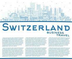 schets Zwitserland stad horizon met blauw gebouwen en kopiëren ruimte. modern en historisch architectuur. Zwitserland stadsgezicht met oriëntatiepunten. bern. Bazel. Zürich. Genève. lugano. vector