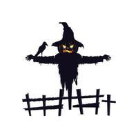 vogelverschrikker halloween met raaf geïsoleerd pictogram vector