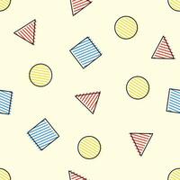 abstract meetkundig naadloos patroon met driehoeken rondes vierkanten, rood, blauw, geel, behang, papier, kleding stof, poster, kaart, textiel, inpakken, tafelkleed, achtergrond, vector illustratie tekenfilm
