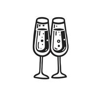 geroosterd brood naar speciaal momenten met deze zwart en wit tekening van twee Champagne bril, vastleggen de essence van viering en saamhorigheid. vector illustratie.