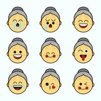 grootmoeder gezicht emoticon icoon set. vector