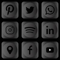 set van donkere sociale media iconen monochroom logo vector