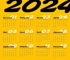 2024 kalender, jaar 2024 sjabloon planner, modern en gemakkelijk ontwerp, verticaal stijl, voor zakelijke of opstarten vector