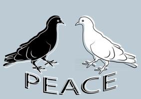 vredesduif icoon. vredesconcept. pacifisme concept. twee duiven in zwart-witte kleur. schets duif. kan worden gebruikt voor creatieve sjabloon. duif in vlakke stijl, geïsoleerd op een grijze achtergrond vector
