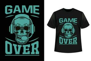 spel over, gaming schedel t-shirt ontwerp vector voor afdrukken