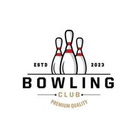 bowling sport- club logo, bowling bal en pin ontwerp vector toernooi sjabloon illustratie