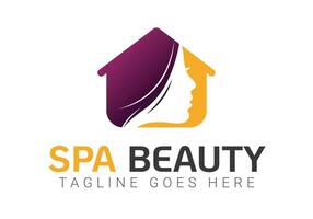 mooi spa huis met meisje gezicht vector logo ontwerp