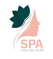 mooi meisje gezicht met lotus blad spa vector logo ontwerp