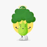 schattig broccoli-personage dat mediteert in yogahouding vector