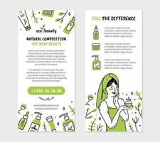 eco-cosmetica-flyer met vrouw in doodle-stijl vector