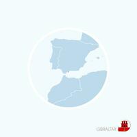 kaart icoon van Gibraltar. blauw kaart van Europa met gemarkeerd Gibraltar in rood kleur. vector