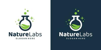 wetenschap natuur laboratorium logo ontwerp sjabloon. laboratorium met groen blad ontwerp grafisch vector illustratie. symbool, icoon, creatief.