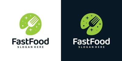 snel voedsel logo ontwerp sjabloon. abstract wereldbol planeet met vork lepel ontwerp grafisch vector illustratie. symbool, icoon, creatief.