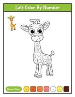 kleur door aantal kleur bladzijde afdrukbare werkzaamheid met schattig giraffe vector
